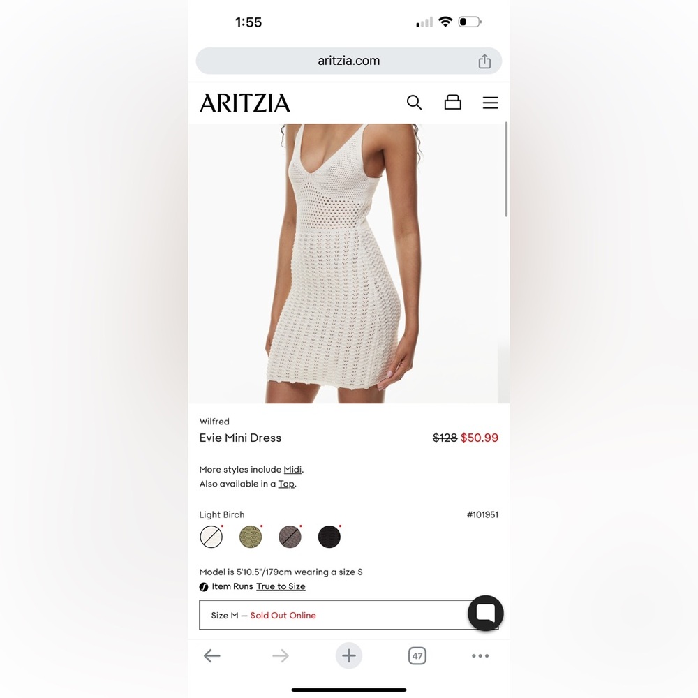 Aritzia Evie Mini Dress M White Crochet